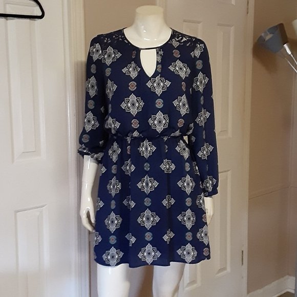Express Dresses & Skirts - Express Blue Lined Dress W/ Gathered Waist